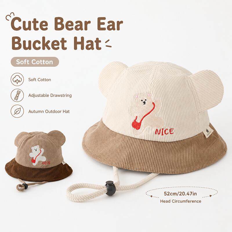 Kids Bear Ear Bucket Hat Soft  - Bucket Hat Cotton 评论和价格