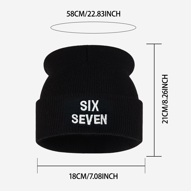 SIX SEVEN Letter Embroidered K - Beanie Cuffed Knit 评论和价格
